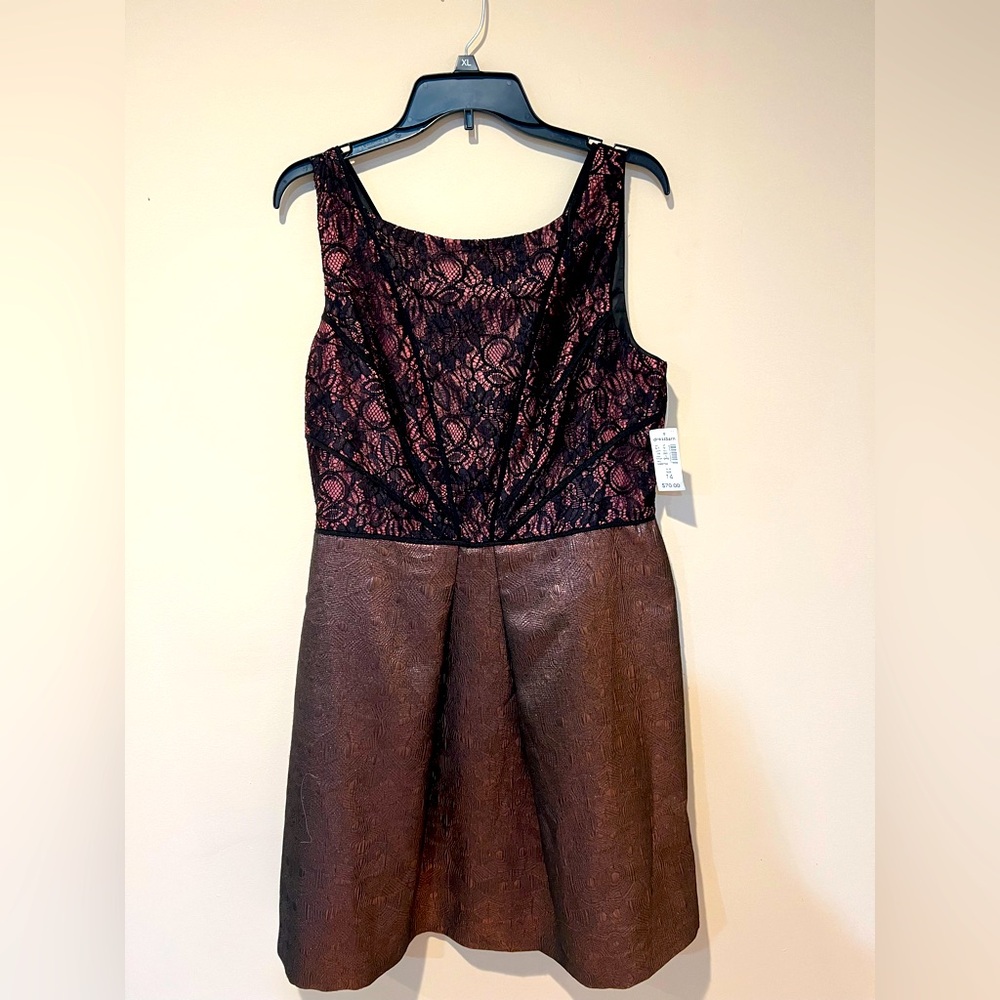 Metallic pink/ rose gold and black lace dress NWT from Dress Barn